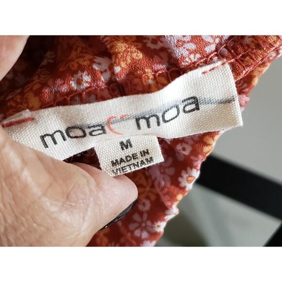 Moa Moa Straight & Pencil Skirt Womens Orange Floral Elastic Waist Ruffle Trim M - Picture 7 of 10